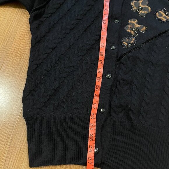 Vintage Made in Italy Wool Cardigan with Animal Print Accents Black - Picture 15 of 16